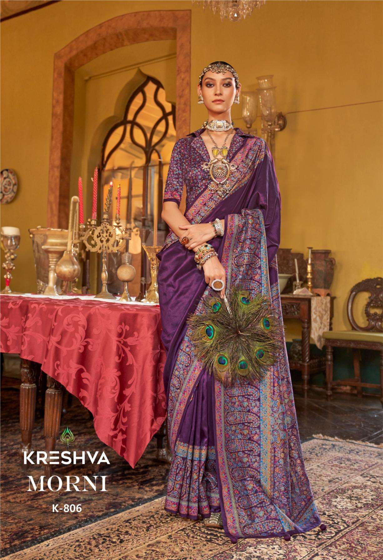 KRESHVA PRESENTS MORNI SILK 806-811 SERIES TRADITIONAL SAREES PERFECT FOR FESTIVALS CATALOG WHOLESALER AND EXPORTER 