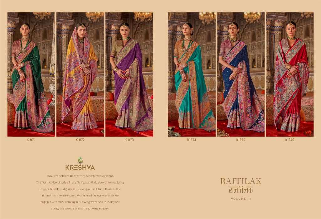 Kreshva Presents Rajtilak Vol-1 Wholesale Super PV Silk Party Wear Indian Sarees Catalog Wholesaler And Exporter 