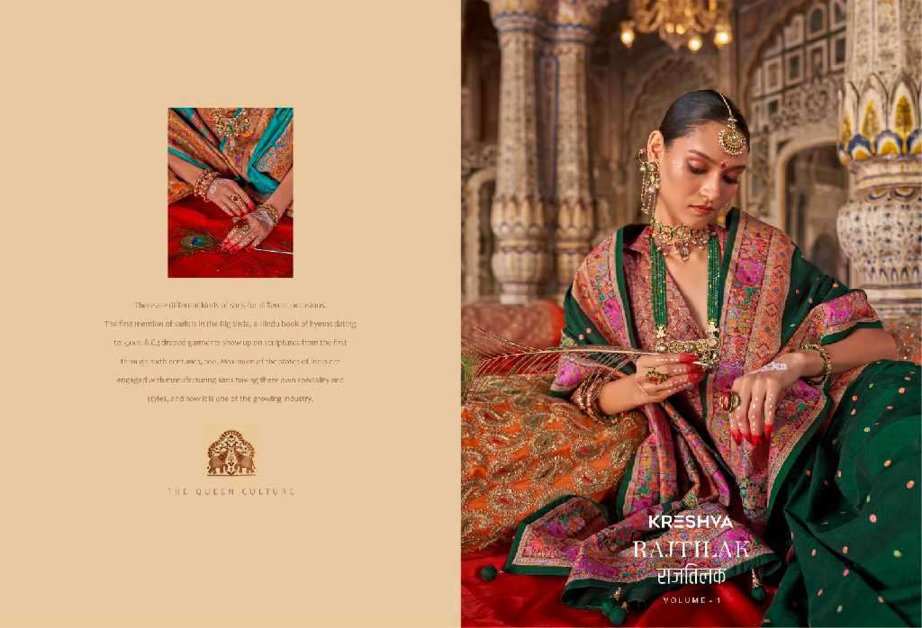 Kreshva Presents Rajtilak Vol-1 Wholesale Super PV Silk Party Wear Indian Sarees Catalog Wholesaler And Exporter 