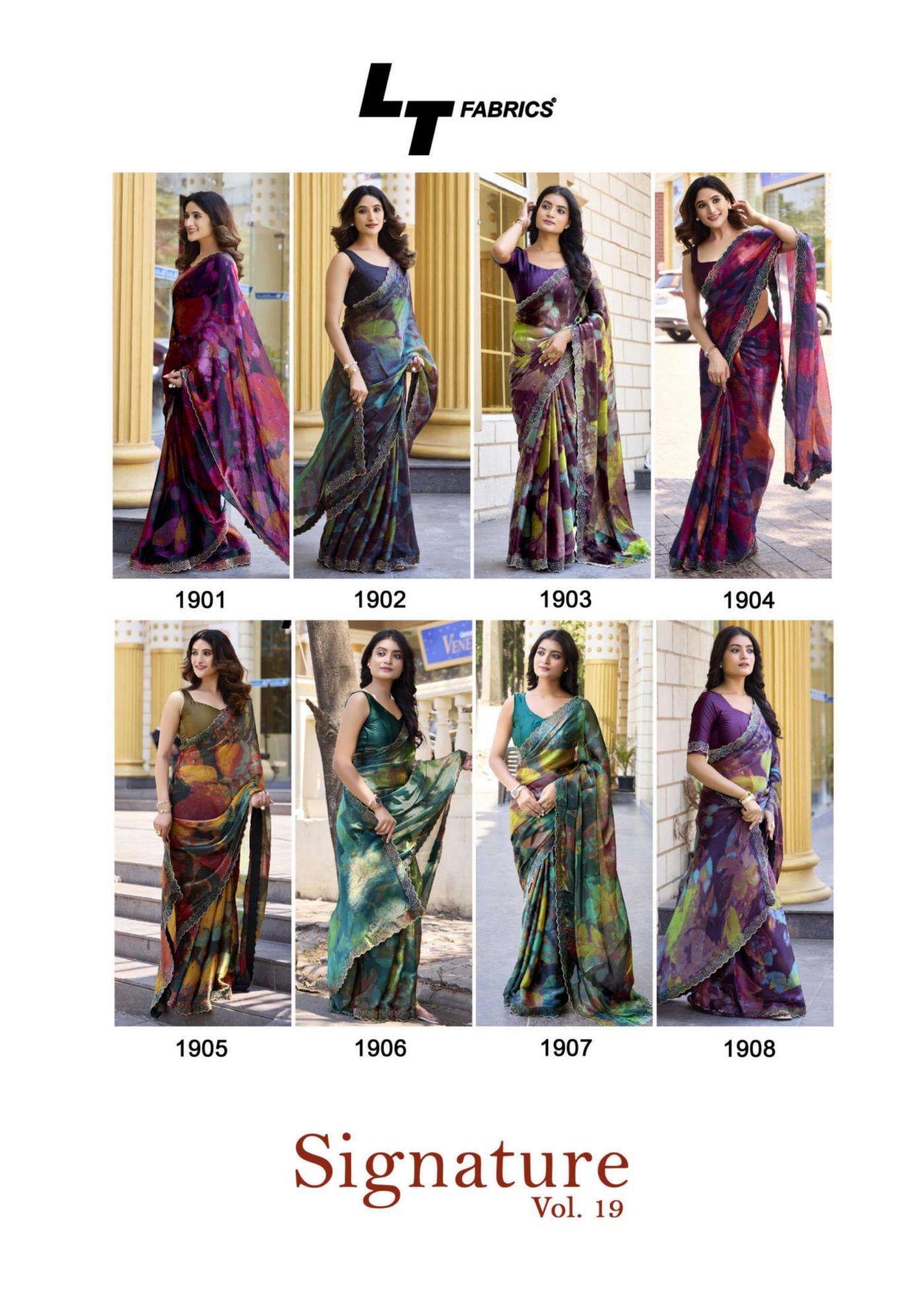 LT FASHION PRESENTS SIGNATURE VOL-19 MALAI SILK WITH JACQUARD UNIQUE COLOURS SAREES CATALOG WHOLESALER AND EXPORTER 