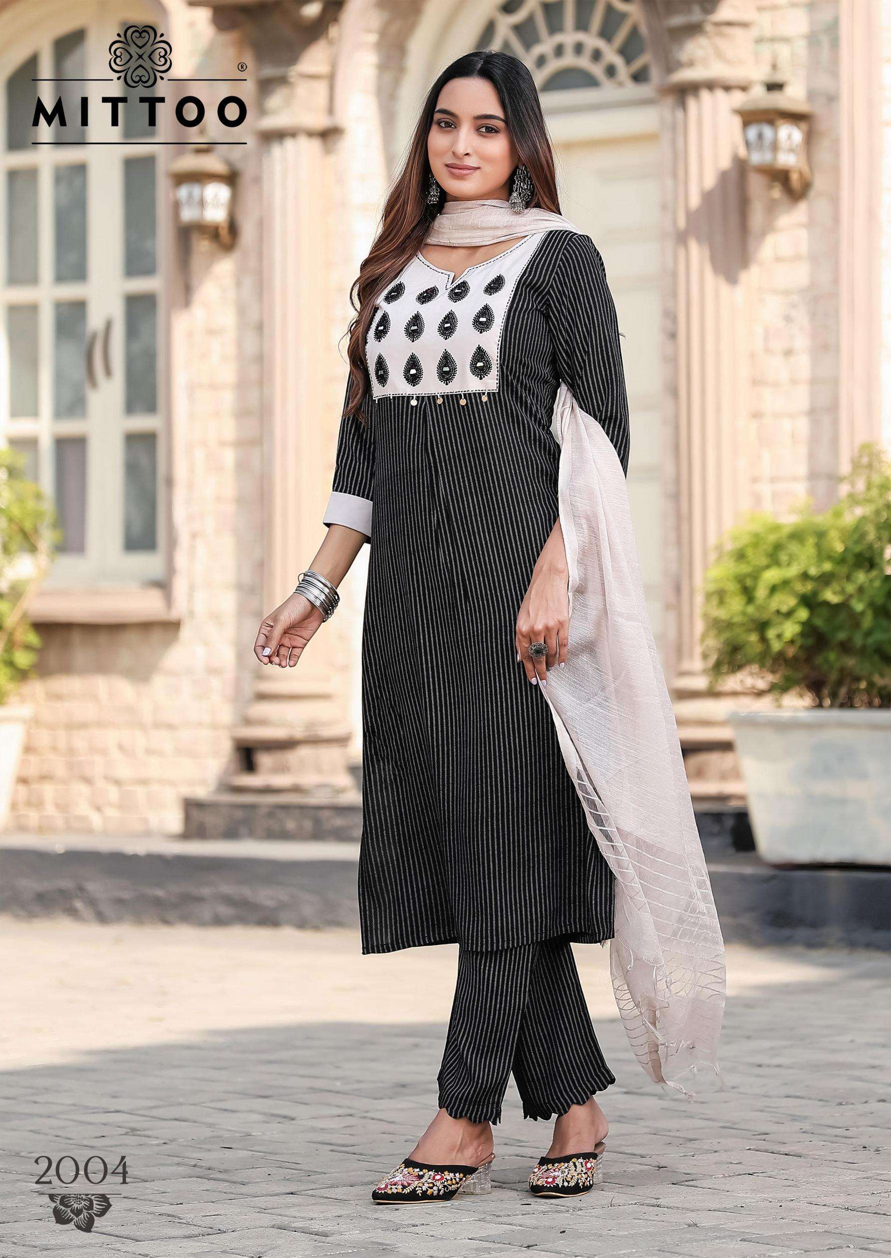 Mittoo Presents Rashmika Rayon Readymade Printed Kurti Pant With Dupatta Catalog Wholesaler And Exporter In Surat