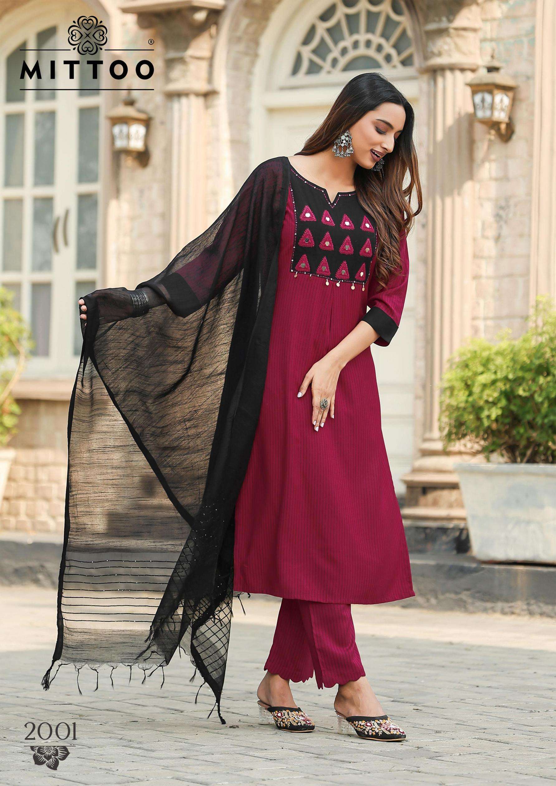 Mittoo Presents Rashmika Rayon Readymade Printed Kurti Pant With Dupatta Catalog Wholesaler And Exporter In Surat