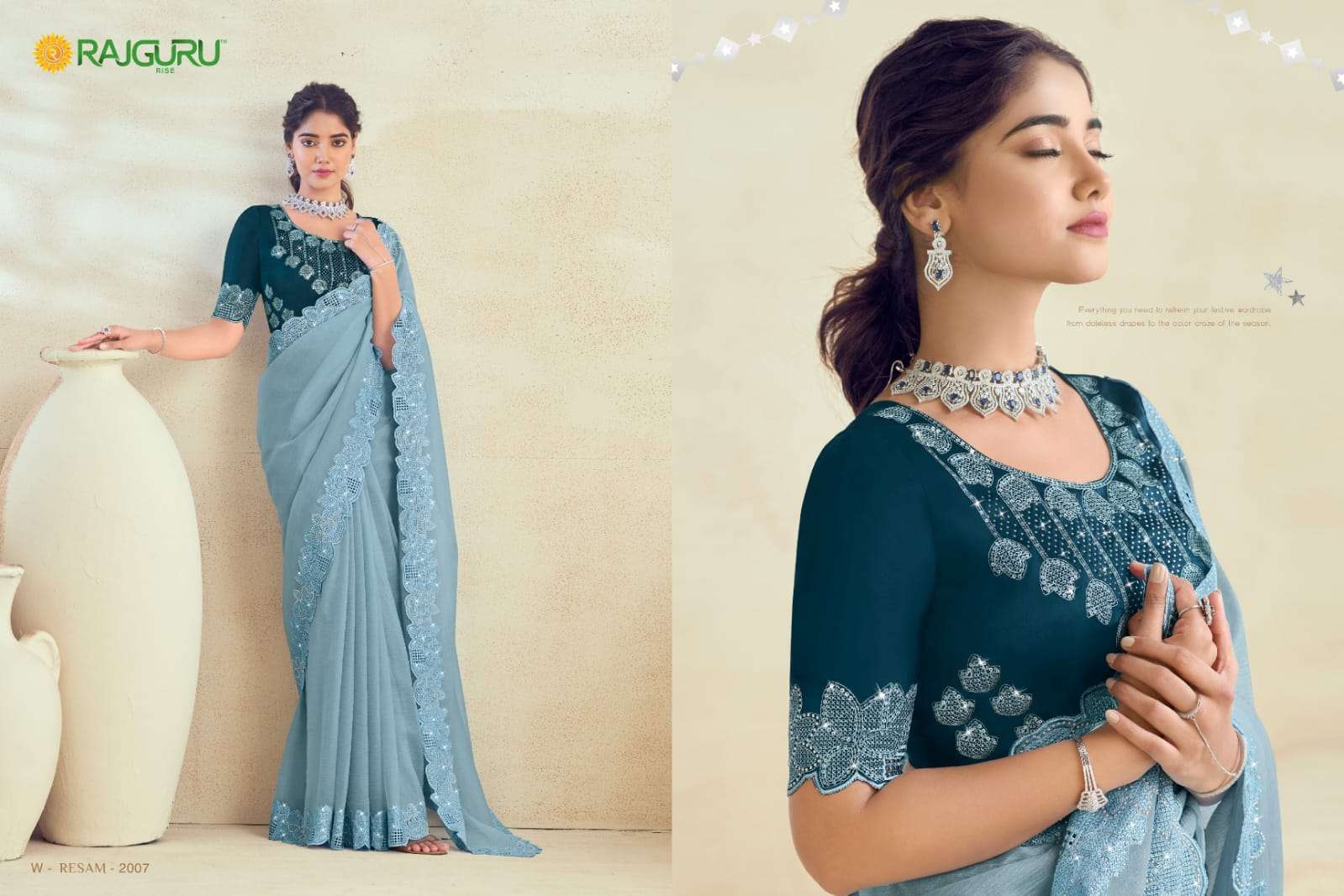 RAJGURU PRESENTS RESHAM FANCY PARTY WEAR SAREES CATALOG WHOLESALER AND EXPORTER 