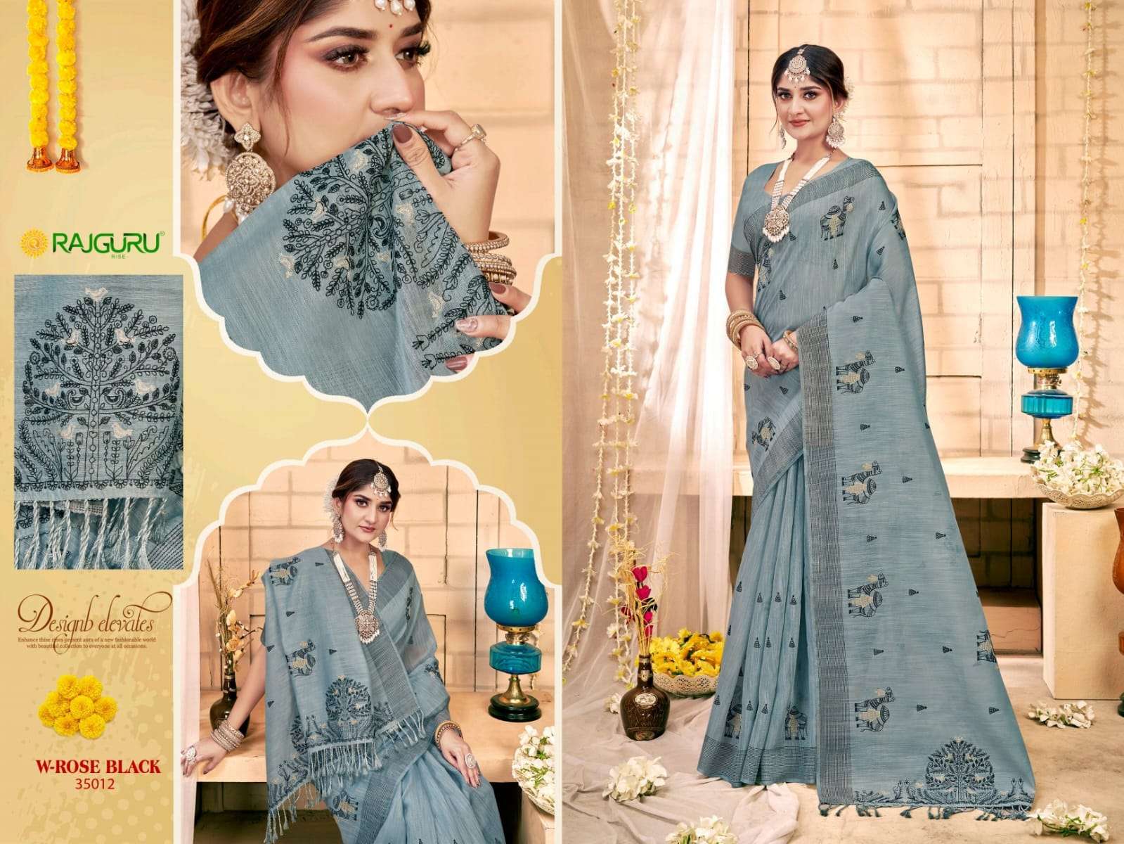 RAJGURU PRESENTS ROSE BLACK FANCY SAREES CATALOG WHOLESALER AND EXPORTER 