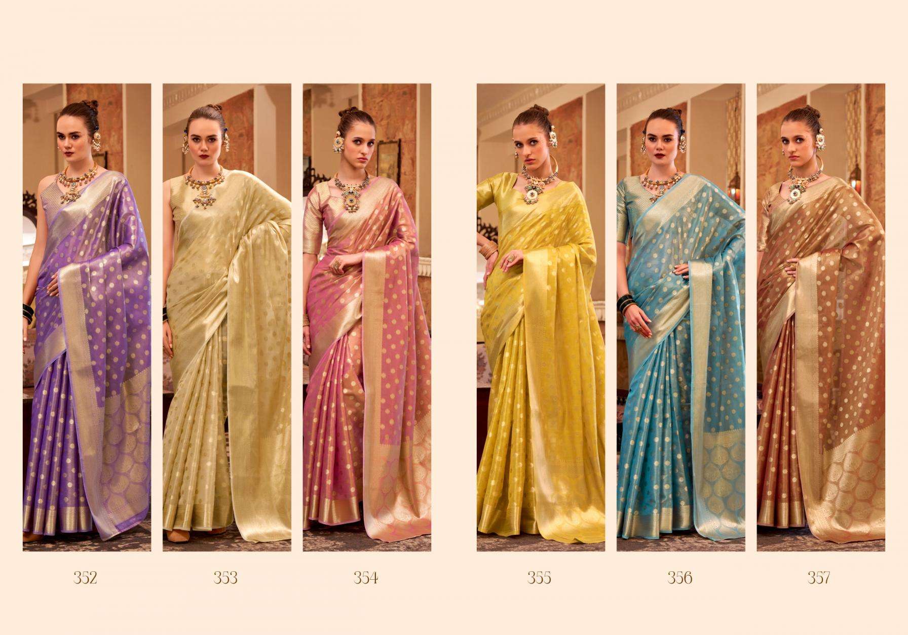 RAJPATH PRESENTS PLUTO SILK 352-357 SERIES PARTY WEAR SAREE AND FESTIVE WEAR SAREES CATALOG WHOLESALER AND EXPORTER 