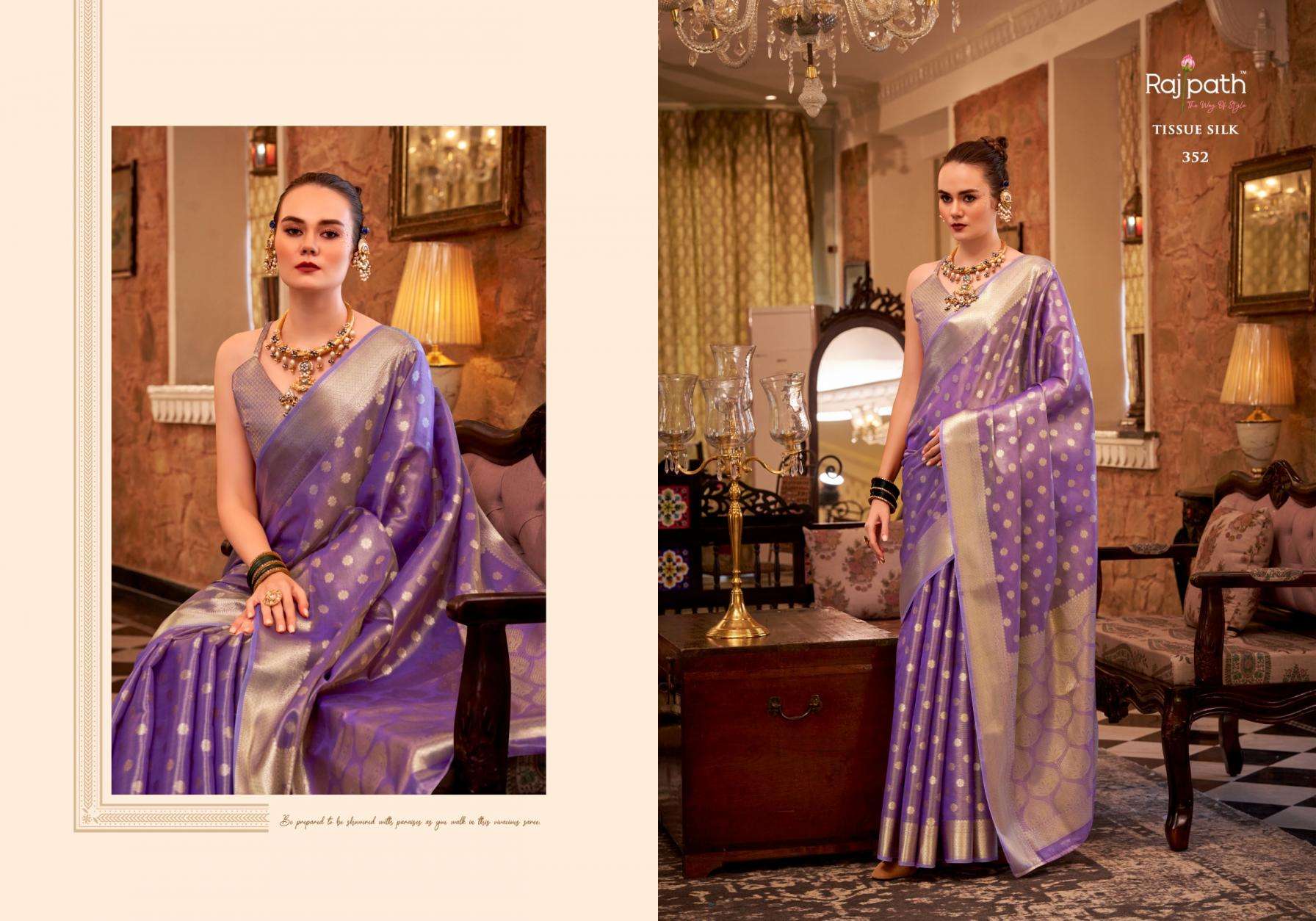 RAJPATH PRESENTS PLUTO SILK 352-357 SERIES PARTY WEAR SAREE AND FESTIVE WEAR SAREES CATALOG WHOLESALER AND EXPORTER 