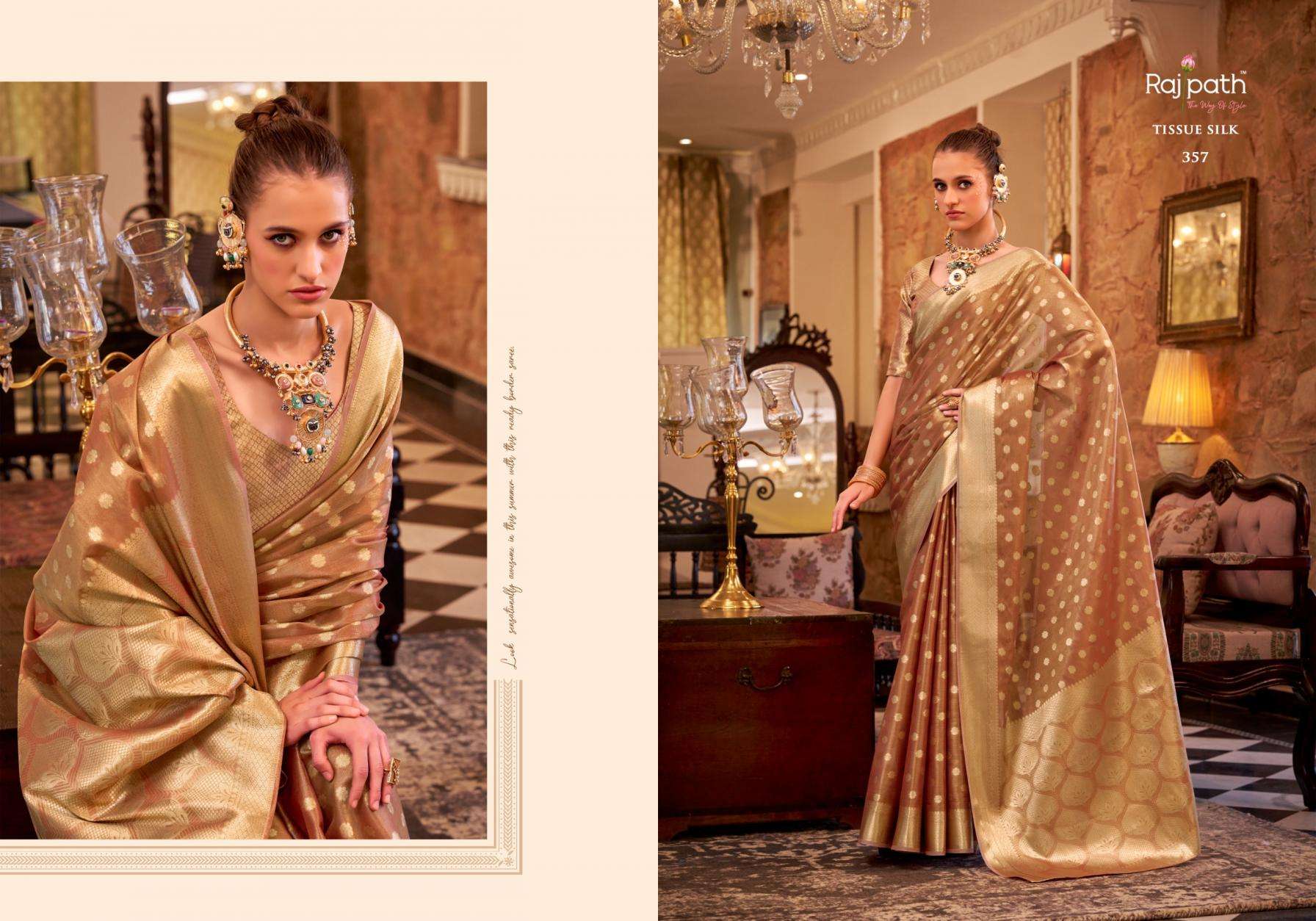 RAJPATH PRESENTS PLUTO SILK 352-357 SERIES PARTY WEAR SAREE AND FESTIVE WEAR SAREES CATALOG WHOLESALER AND EXPORTER 