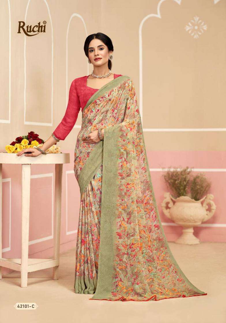 RUCHI PRESENTS RAGAA GEORGETTE VOL- 17 SOFT PRINTED SAREES CATALOG WHOLESALER AND EXPORTER 