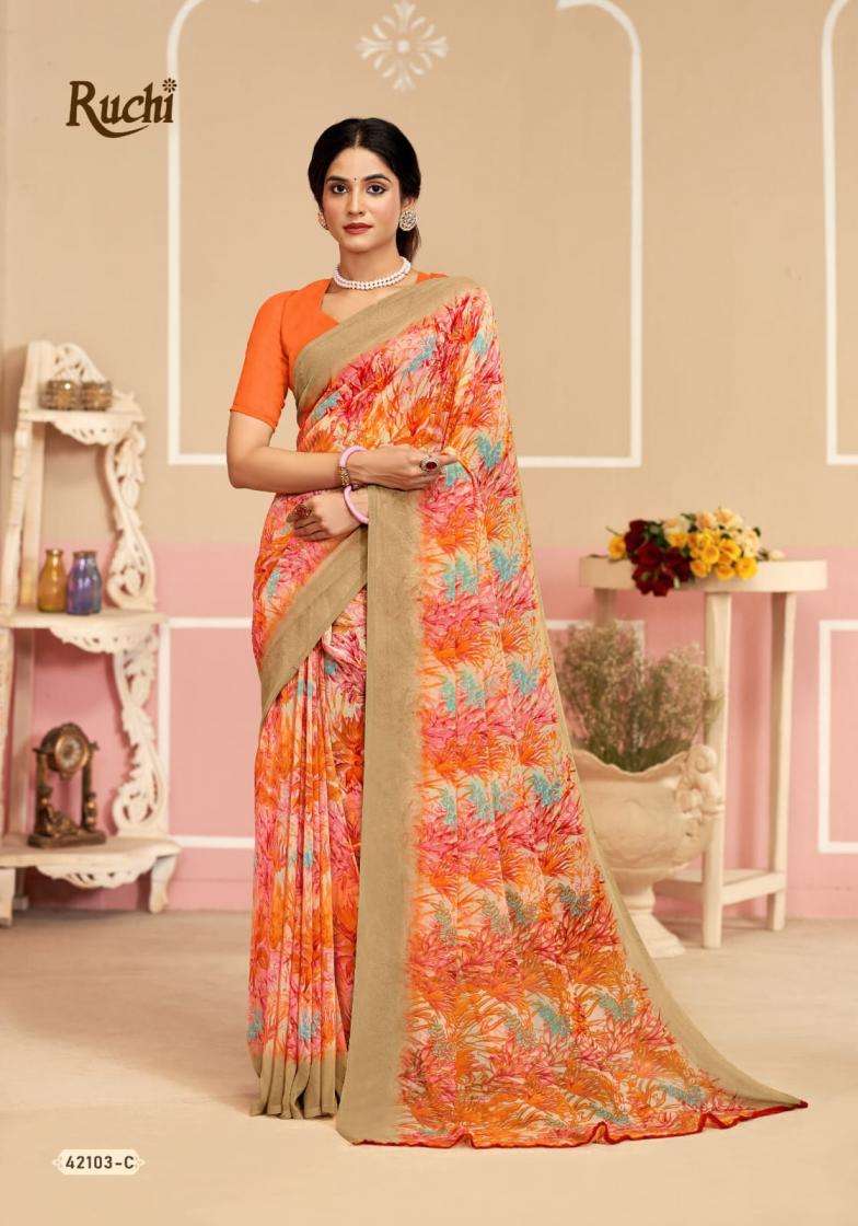 RUCHI PRESENTS RAGAA GEORGETTE VOL- 17 SOFT PRINTED SAREES CATALOG WHOLESALER AND EXPORTER 