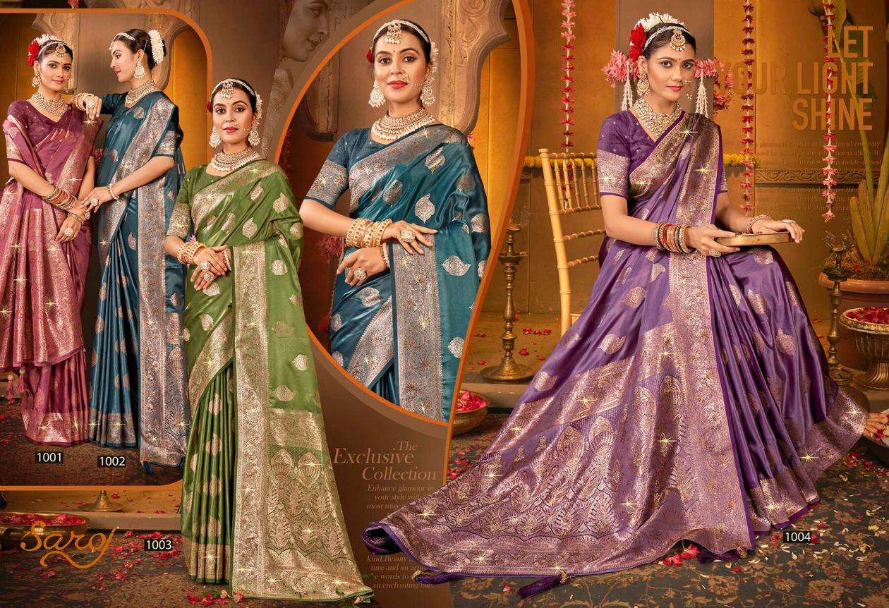 Saroj Presents Magical satin swarovski vol-3 Satin silk sarees Catalog Wholesaler And Exporter 