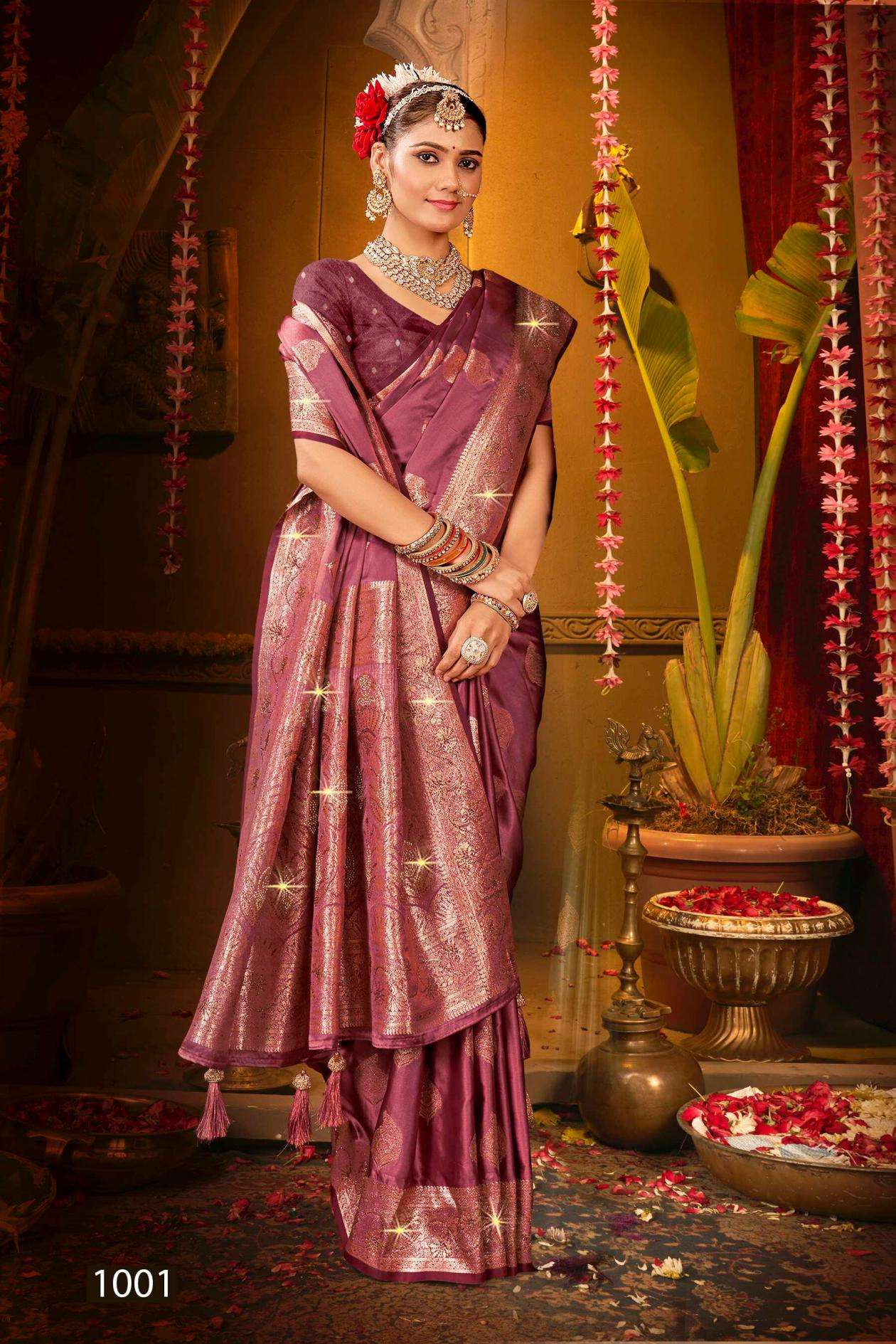 Saroj Presents Magical satin swarovski vol-3 Satin silk sarees Catalog Wholesaler And Exporter 