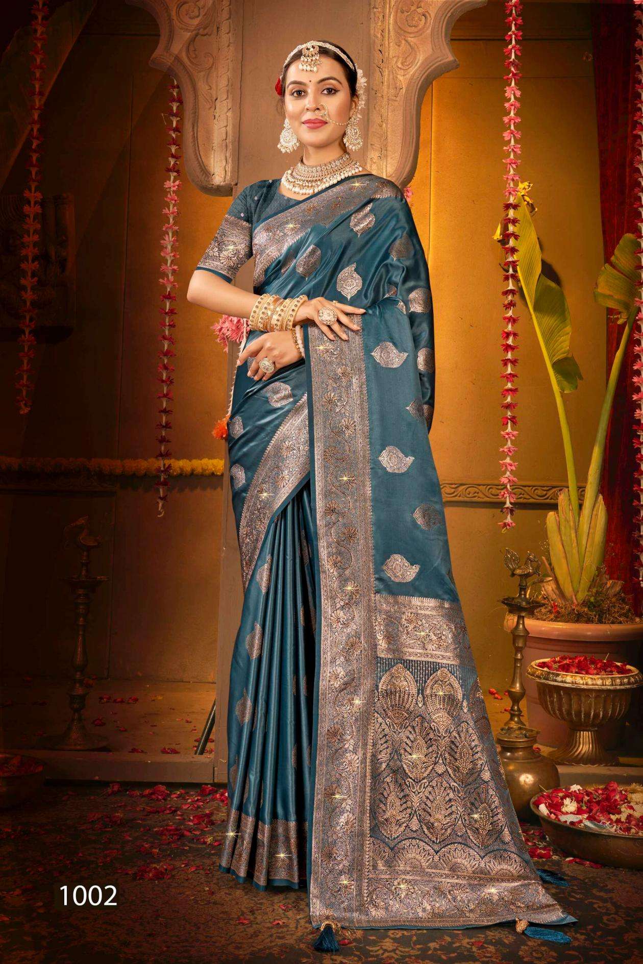 Saroj Presents Magical satin swarovski vol-3 Satin silk sarees Catalog Wholesaler And Exporter 