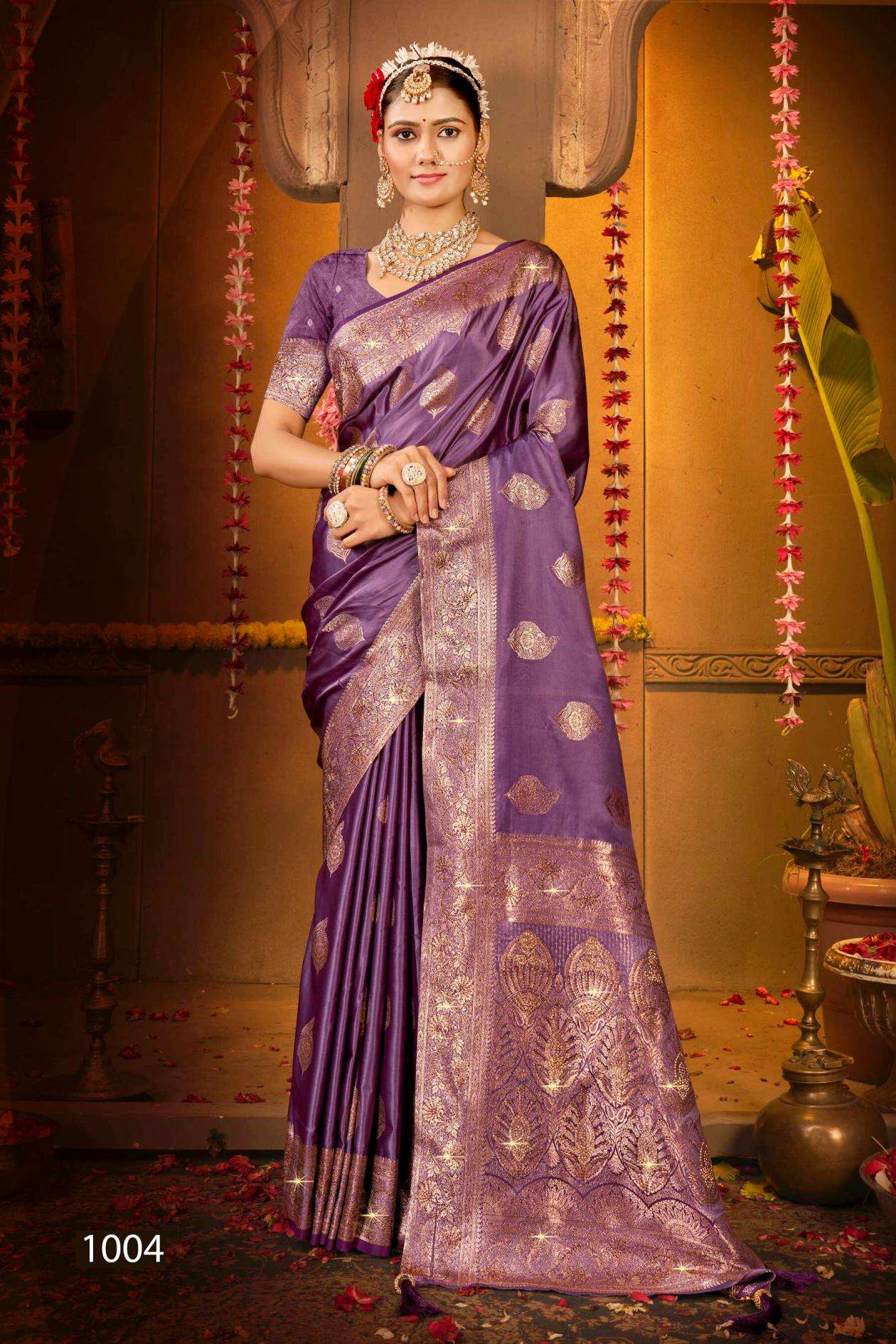 Saroj Presents Magical satin swarovski vol-3 Satin silk sarees Catalog Wholesaler And Exporter 