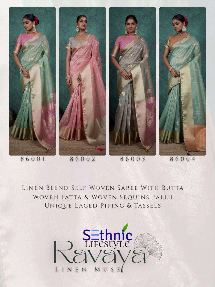 Sethnic Lifestyle Present Ravaya Party Wear Linen Blend Woven Saree Catalog Wholesaler And Exporter 