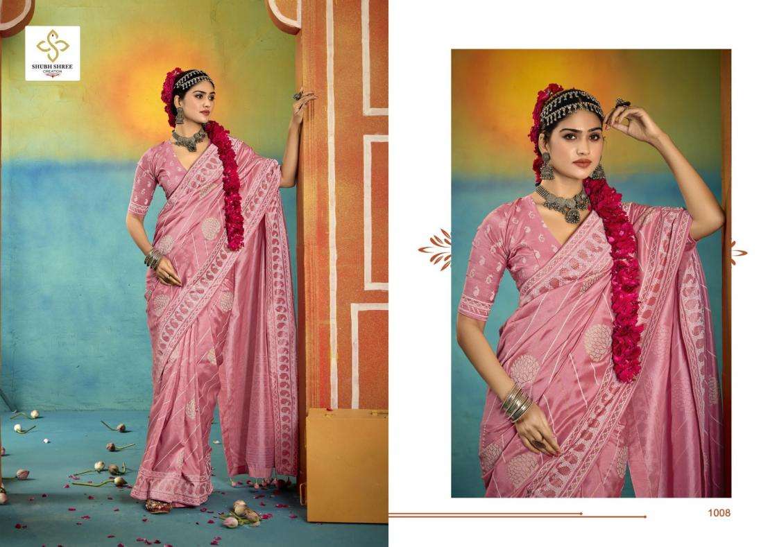 shubh shree creation presents sarangi wealvet tusser silk fashionable sarees catalog wholesaler and exporter 