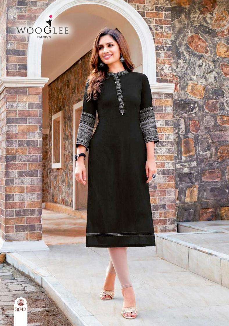 Wooglee Salonee Vol-8 Rayon Fully Stitch Shop Trendy Long Kurtis Catalog Wholesaler And Exporter In Surat