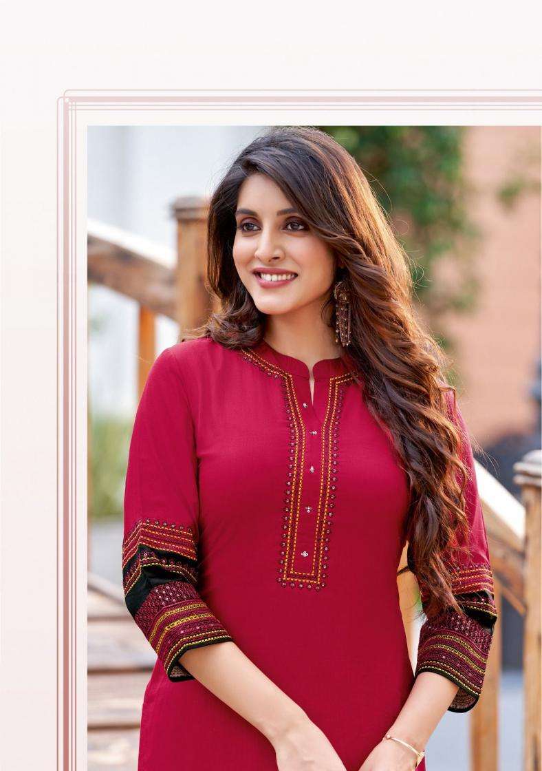 Wooglee Salonee Vol-8 Rayon Fully Stitch Shop Trendy Long Kurtis Catalog Wholesaler And Exporter In Surat