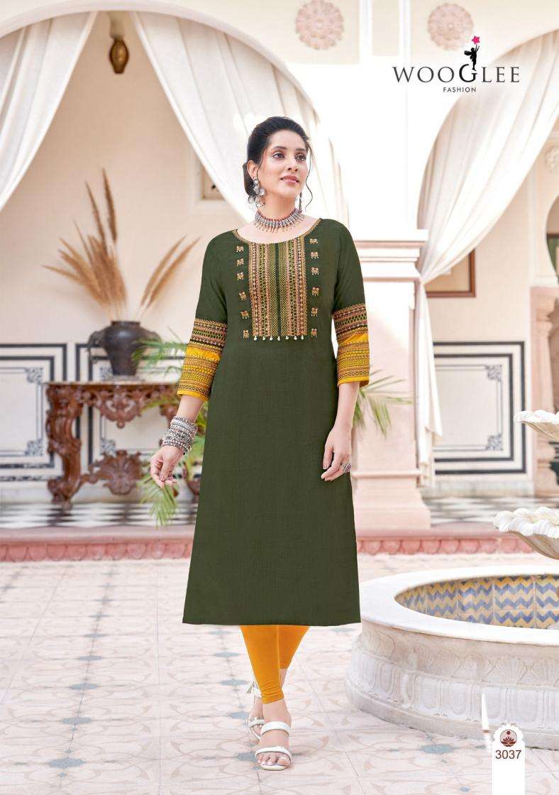Wooglee Salonee Vol-8 Rayon Fully Stitch Shop Trendy Long Kurtis Catalog Wholesaler And Exporter In Surat