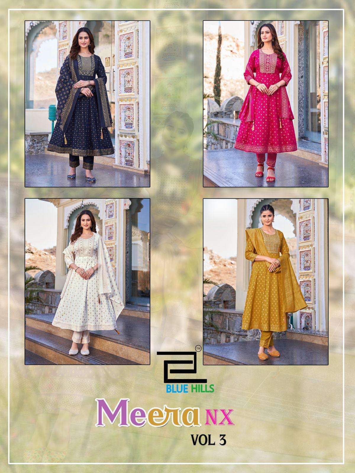 Blue Hills Meera Vol-3 NX Full Stitch Rayon Anarkali kurta sett Catalog Wholesaler And Exporter 