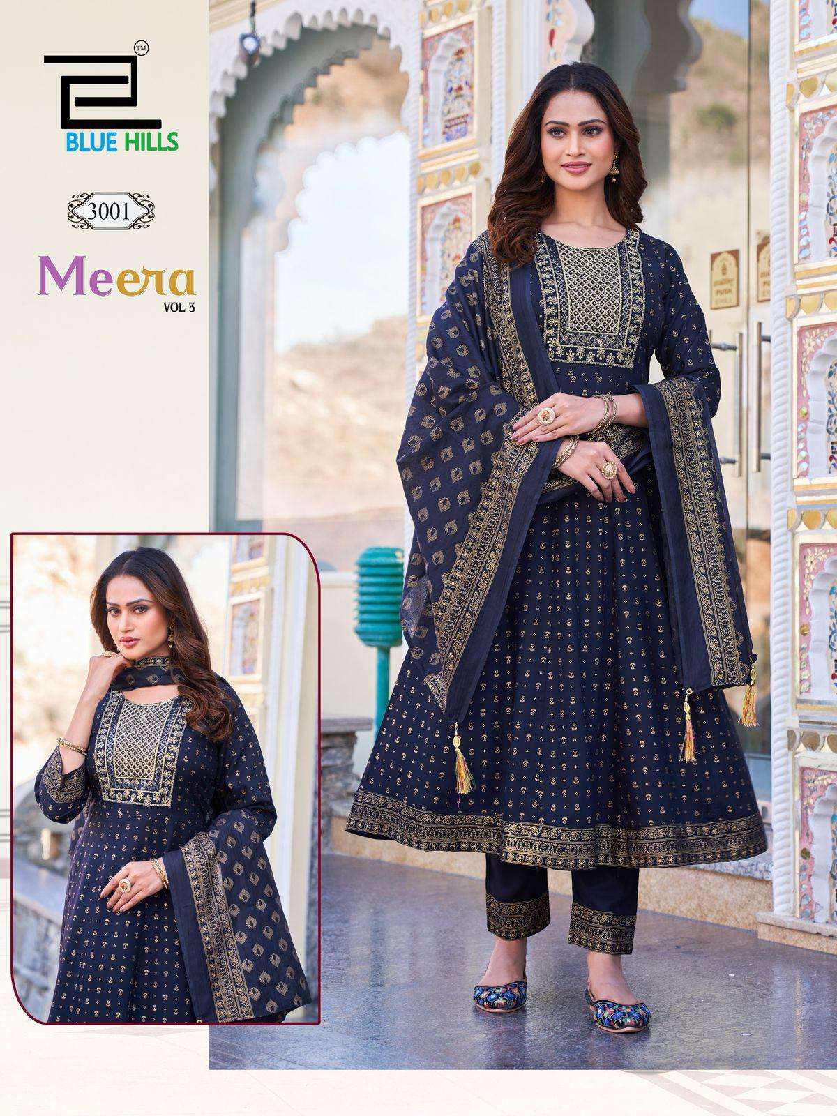 Blue Hills Meera Vol-3 NX Full Stitch Rayon Anarkali kurta sett Catalog Wholesaler And Exporter 