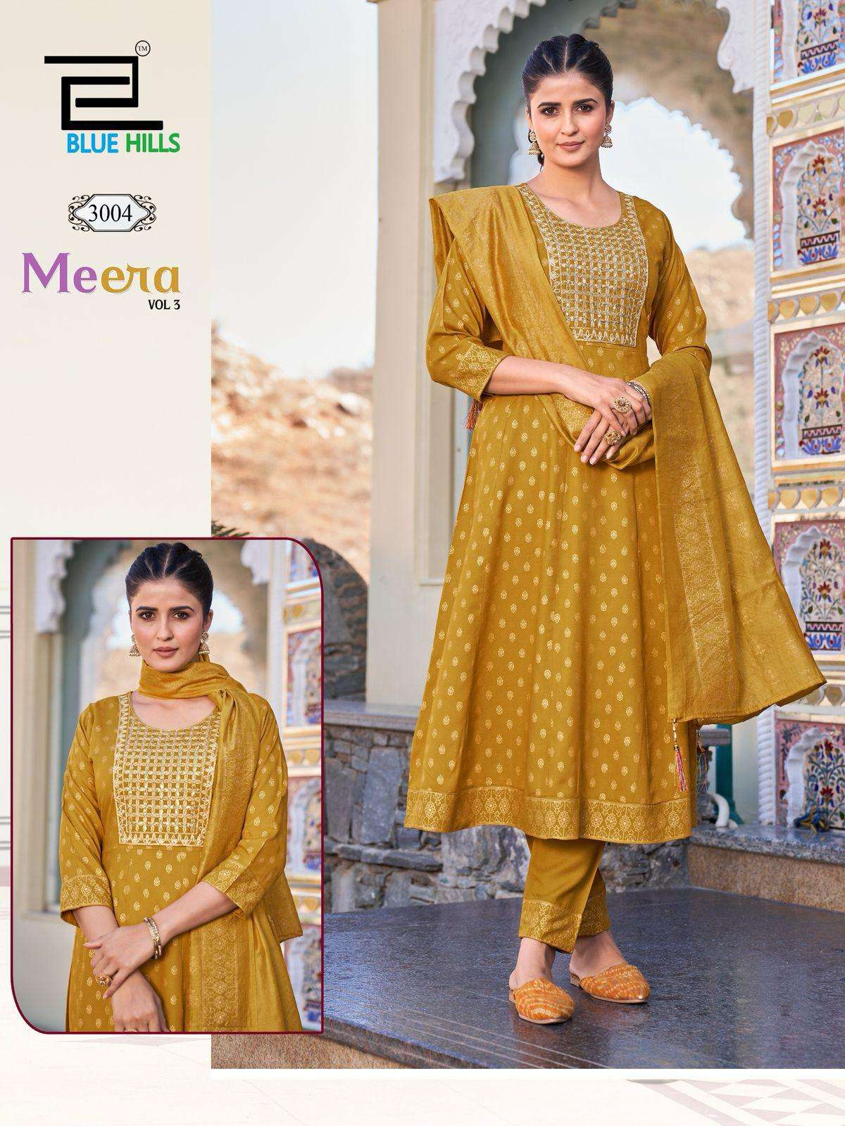 Blue Hills Meera Vol-3 NX Full Stitch Rayon Anarkali kurta sett Catalog Wholesaler And Exporter 