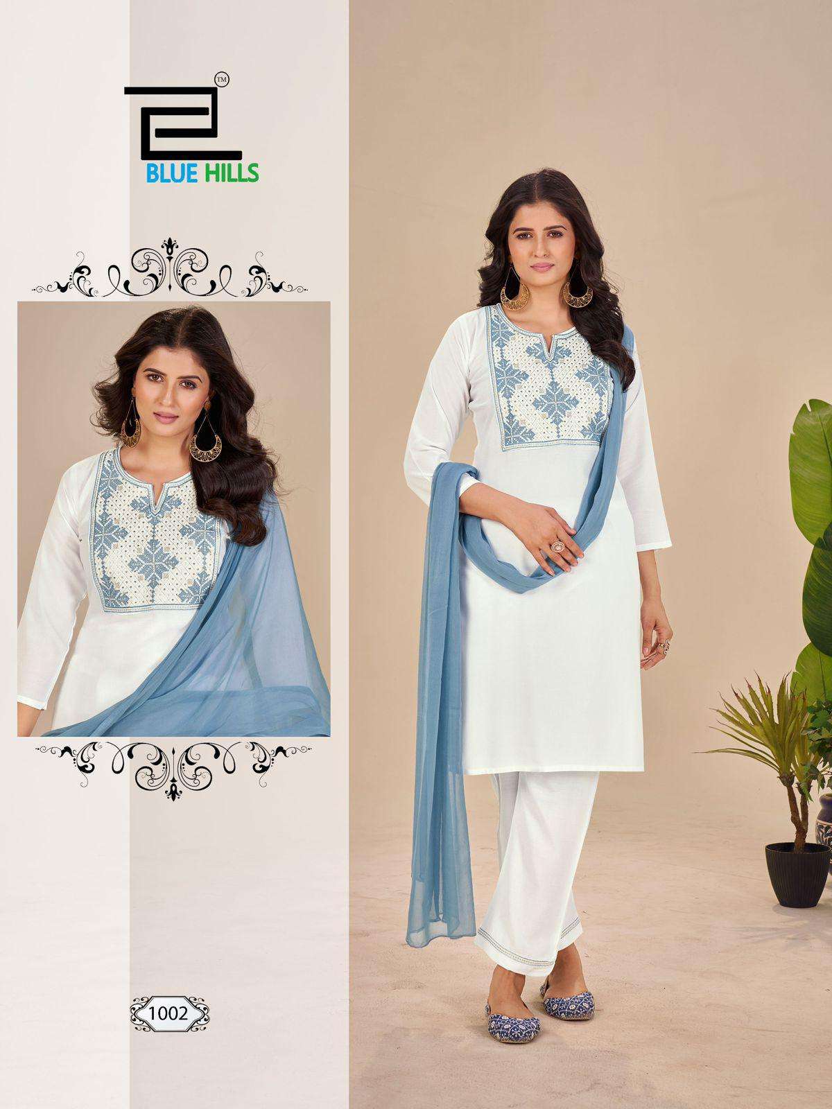 blue hills presents juliet rayon readymade classic kurti pant with dupatta catalog wholesaler and exporter 