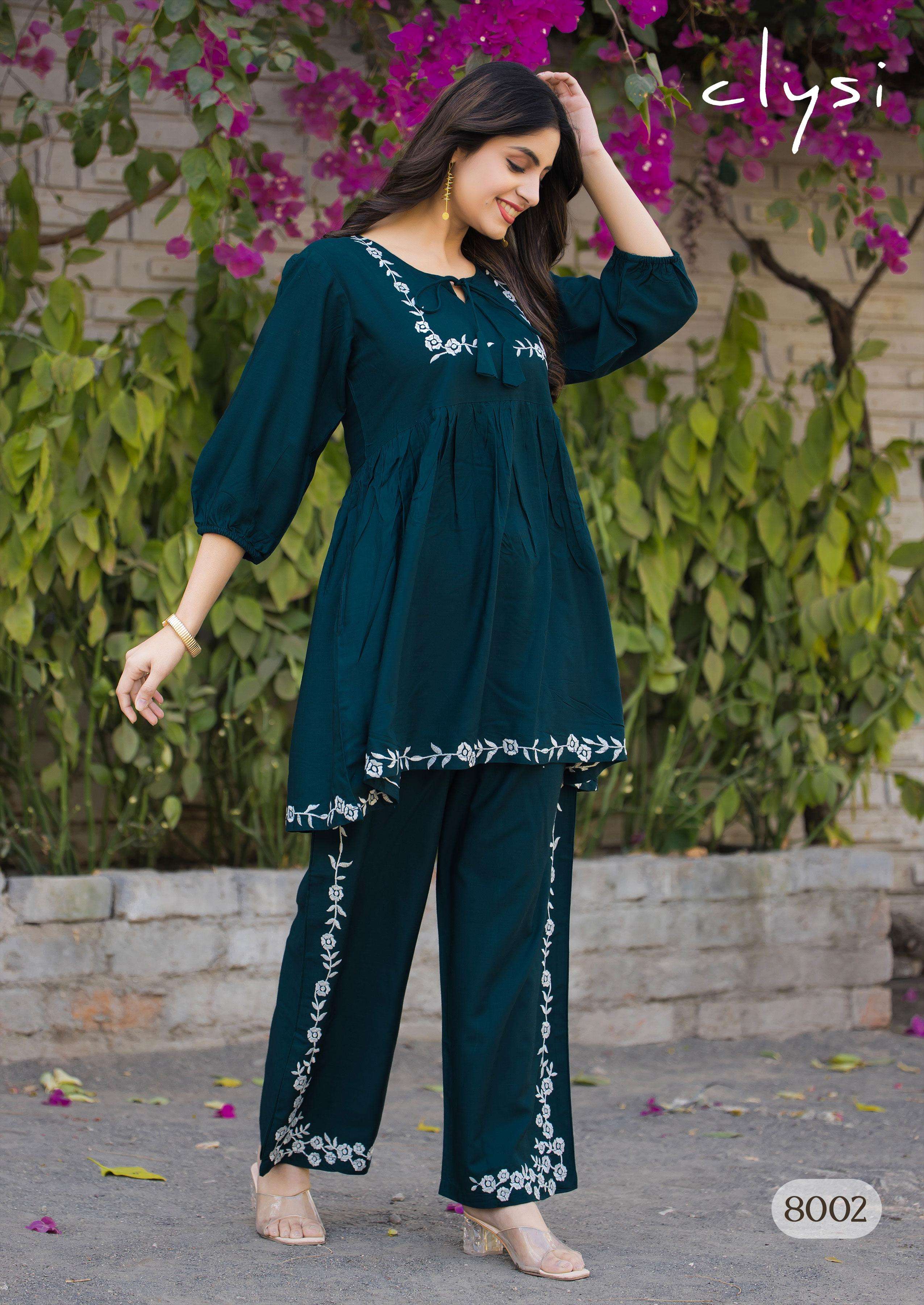 CLYSI PRESENTS ROZELLA FANCY RAYON TOP WITH PANT SETT CATALOG WHOLESALER AND EXPORTER 