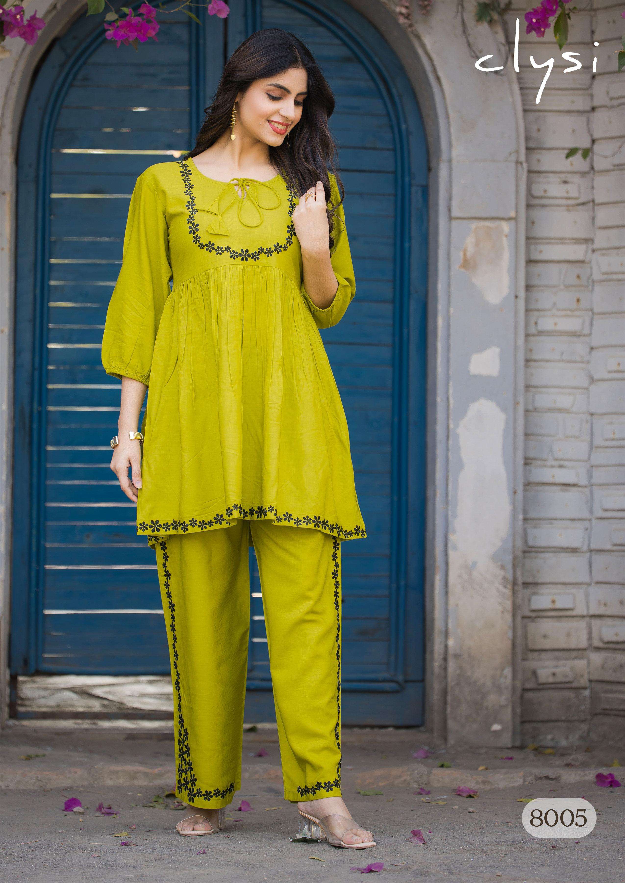 CLYSI PRESENTS ROZELLA FANCY RAYON TOP WITH PANT SETT CATALOG WHOLESALER AND EXPORTER 