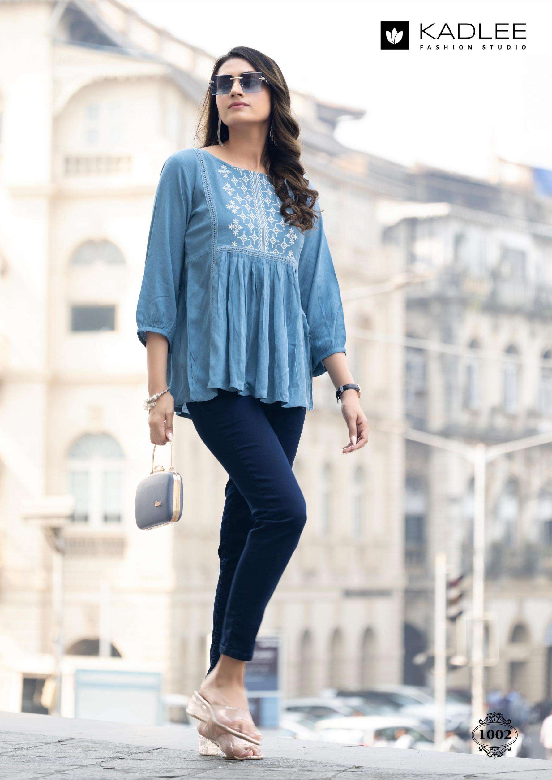 KADLEE PRESENTS CRYSTAL RAYON READYMADE STYLISH WESTERN TOP FOR GIRLS CATALOG WHOLESALER AND EXPORTER 