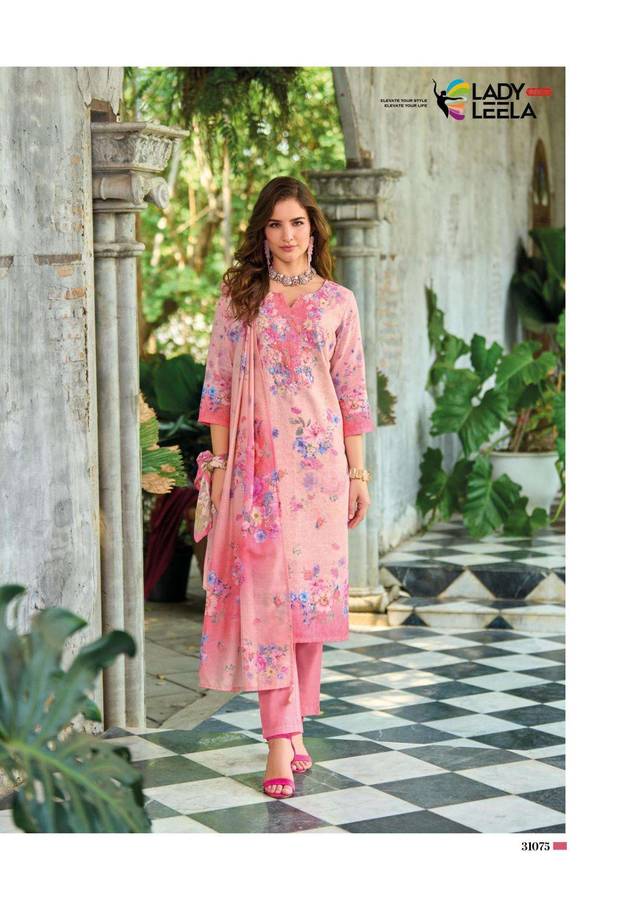 LADY LEELA PRESENTS SUMMER PASTELS VOL 2 READYMADE LINEN PARTY WEAR SUIT FOR WOMENS CATALOG WHOLESALER 