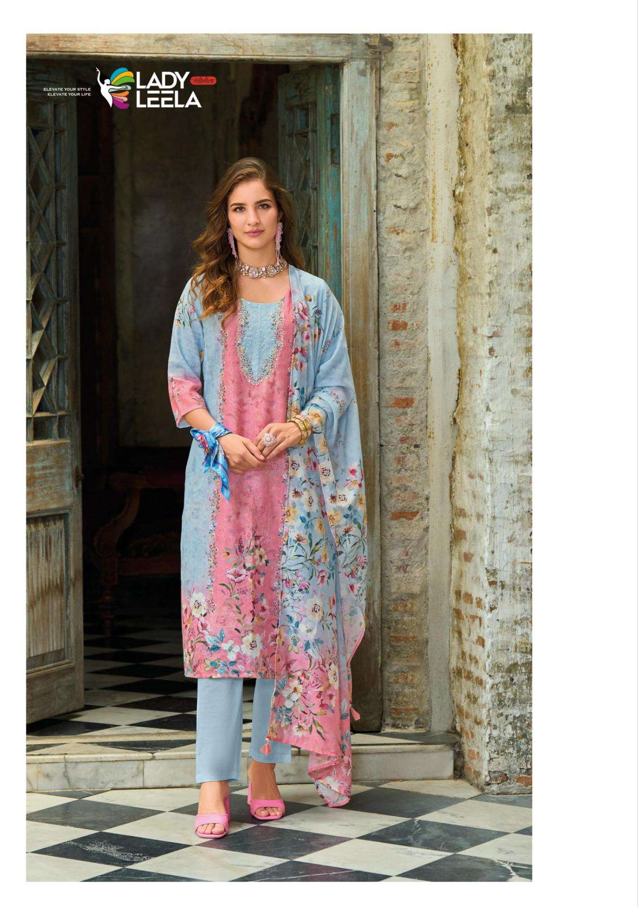 LADY LEELA PRESENTS SUMMER PASTELS VOL 2 READYMADE LINEN PARTY WEAR SUIT FOR WOMENS CATALOG WHOLESALER 