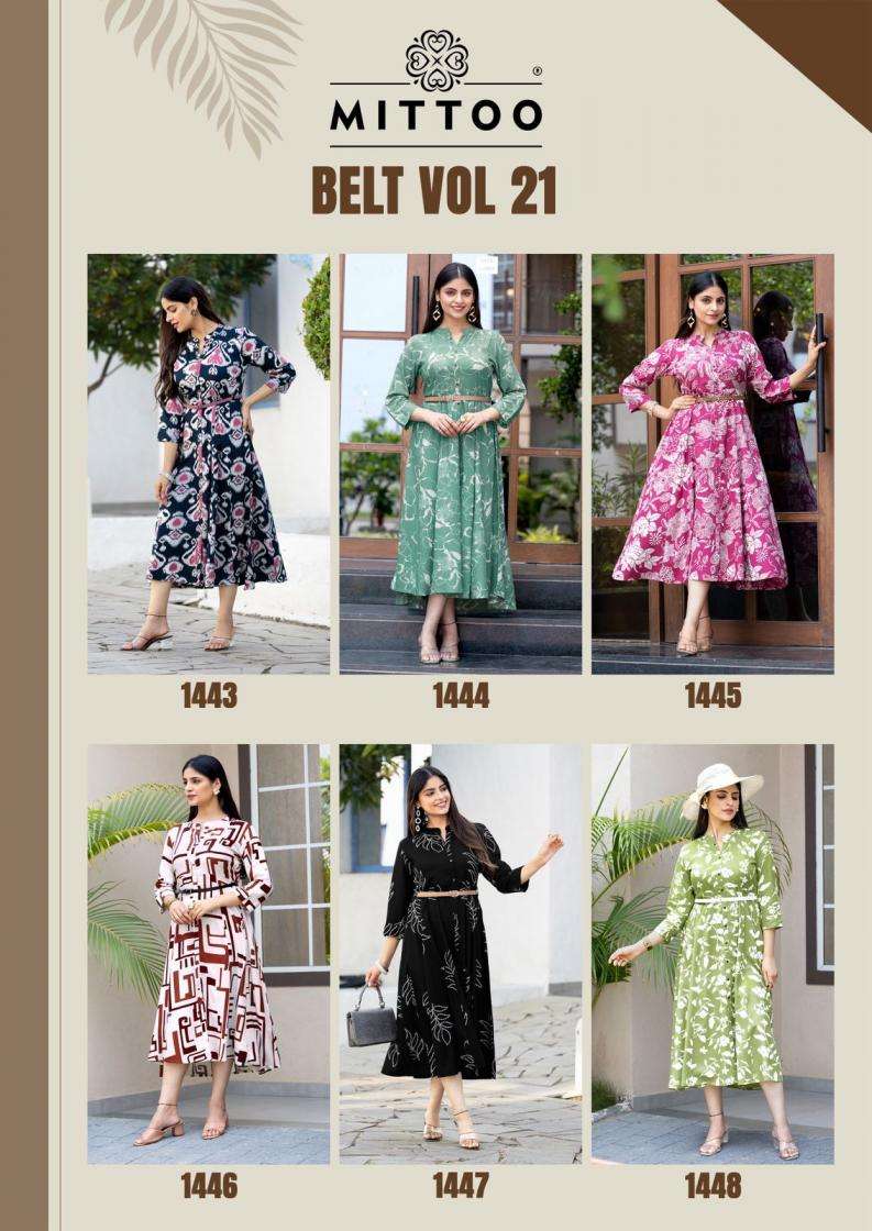 Mittoo Presents Belt Vol-21 Aesthetic Full Stitch Kurtis Catalog Wholesaler And Exporter 