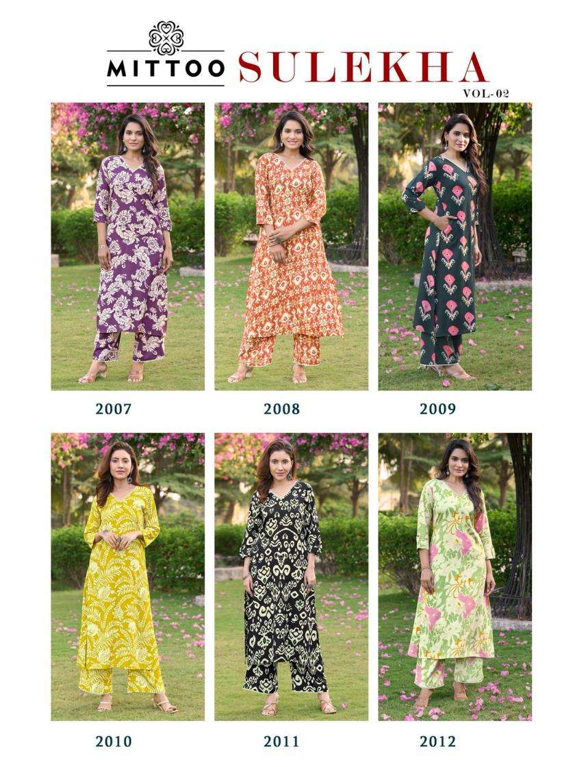 Mittoo Presents Sulekha Vol-2 Readymade Classic Rayon Kurti With Pant For Womens Catalog Wholesaler 