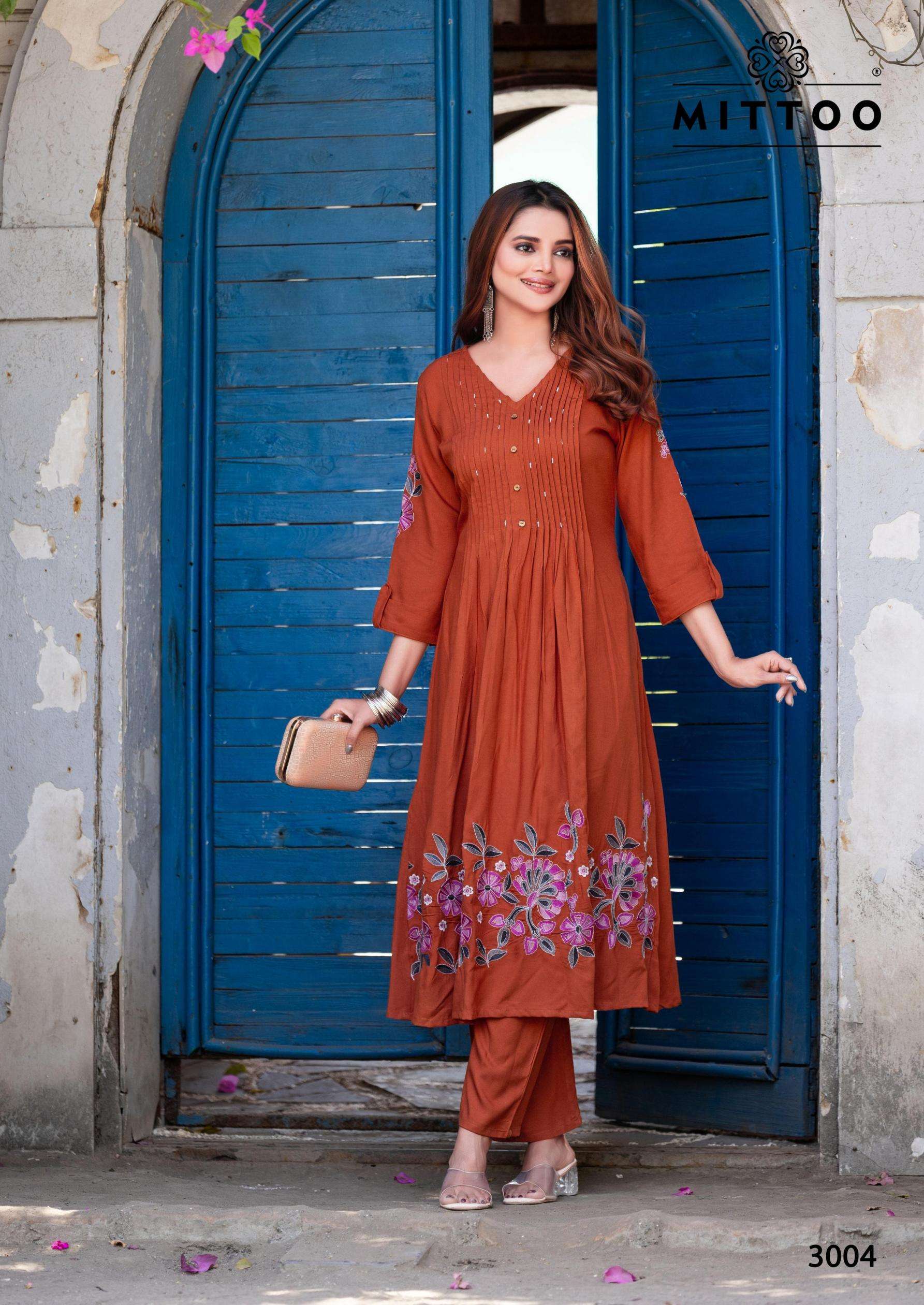 Mittoo Presents Tanvika Rayon Fully Stitch Classic Long Gown Style Kurtis Catalog Wholesaler And Exporter 