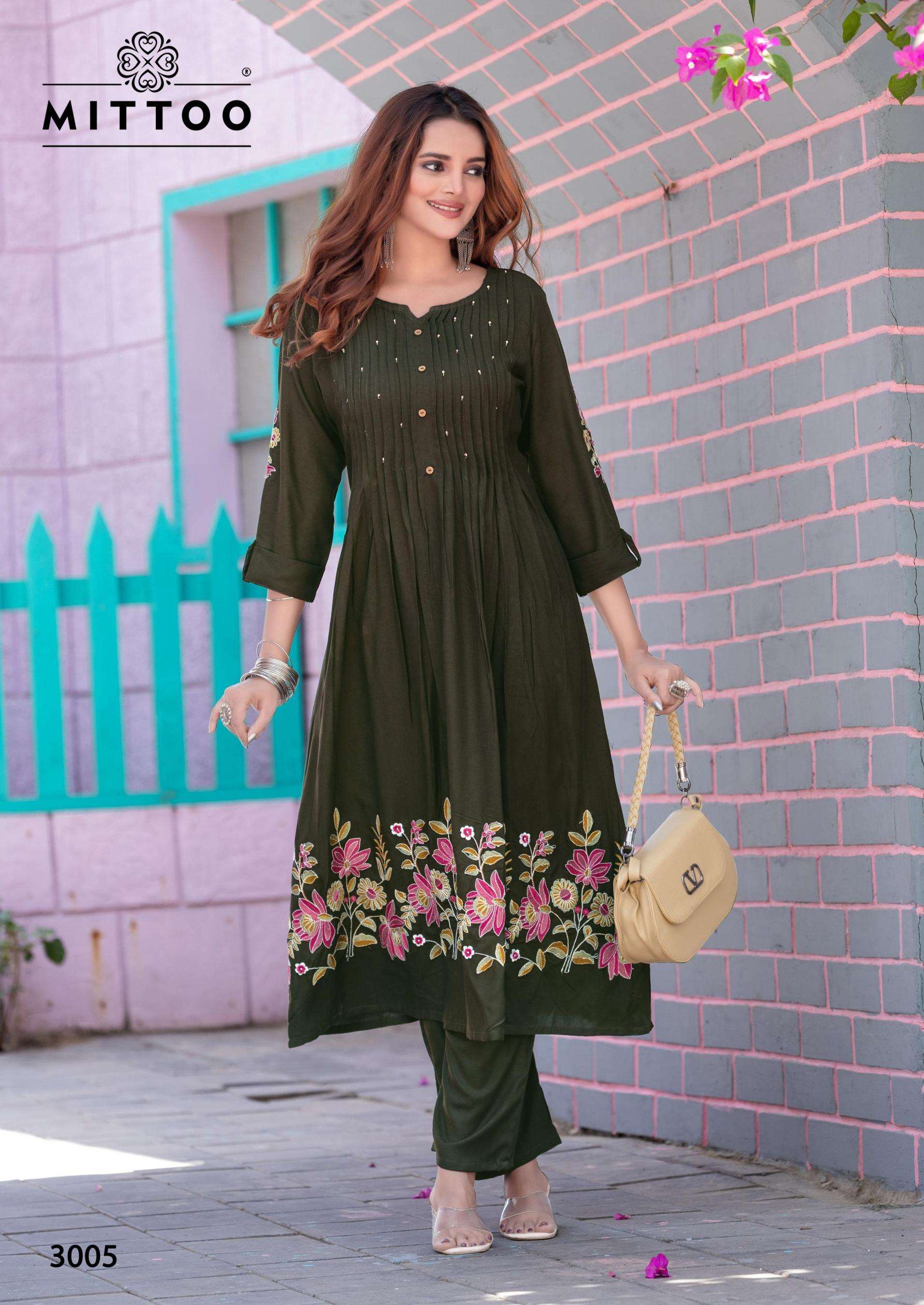 Mittoo Presents Tanvika Rayon Fully Stitch Classic Long Gown Style Kurtis Catalog Wholesaler And Exporter 