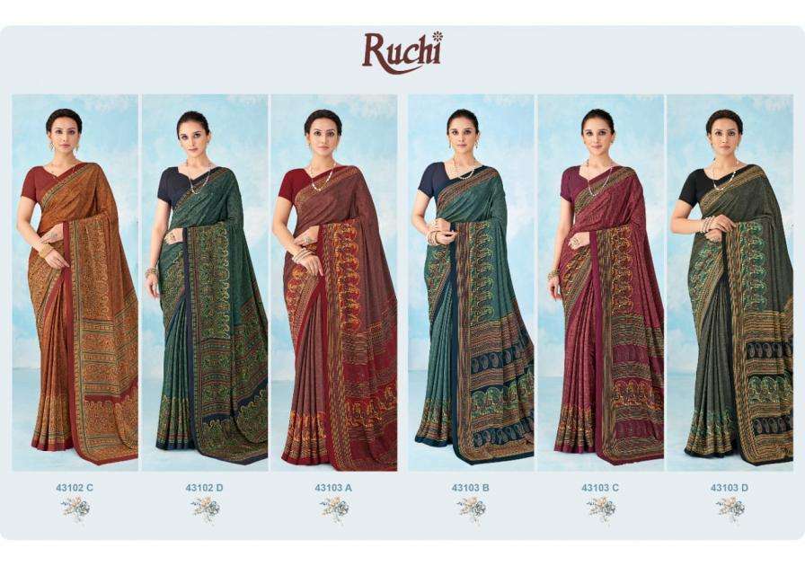 Ruchi Presents Vivanta Silk Vol-46 Hit Design Silk Crepe Saree Catalog Wholesaler And Exporter 