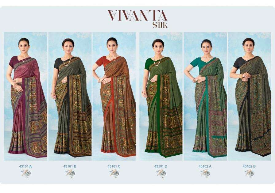 Ruchi Presents Vivanta Silk Vol-46 Hit Design Silk Crepe Saree Catalog Wholesaler And Exporter 