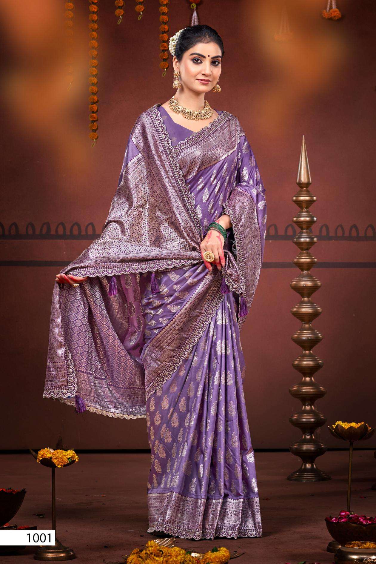 SAROJ PRESENTS MAN MARYADA SILK SAROSKI VOL-1 SILK SAREE CATALOG WHOLESALER AND EXPORTER 