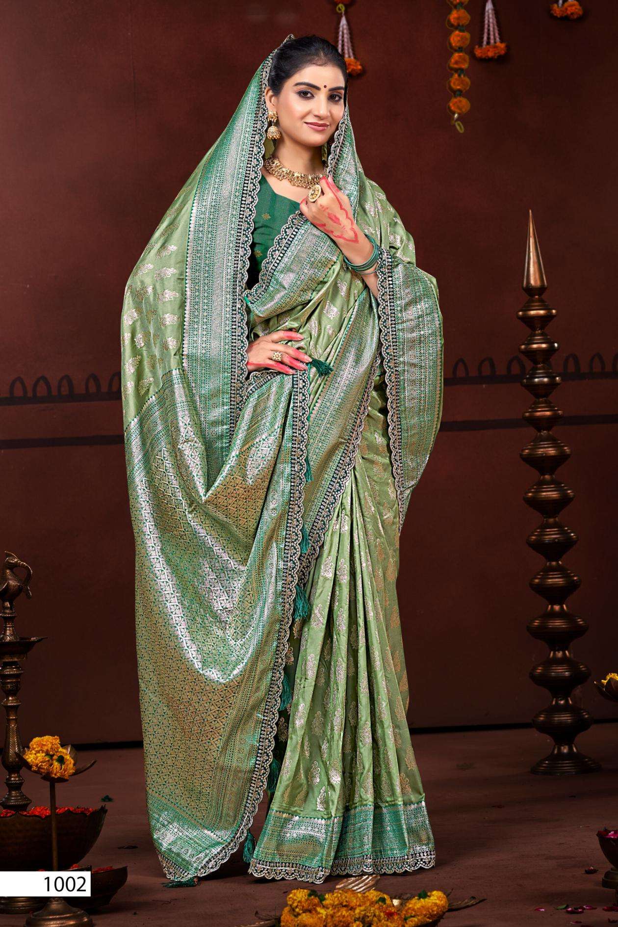 SAROJ PRESENTS MAN MARYADA SILK SAROSKI VOL-1 SILK SAREE CATALOG WHOLESALER AND EXPORTER 