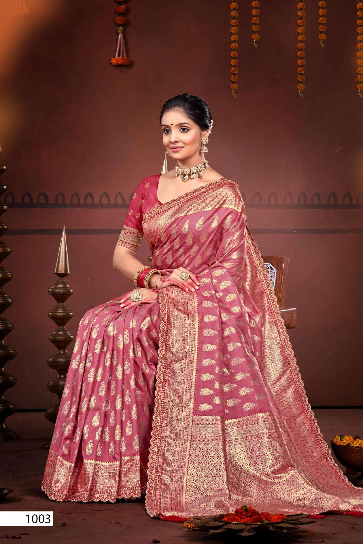 SAROJ PRESENTS MAN MARYADA SILK SAROSKI VOL-1 SILK SAREE CATALOG WHOLESALER AND EXPORTER 