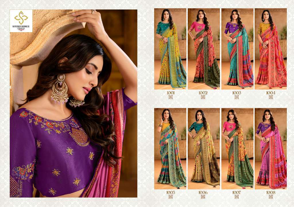 SHUBH SHREE CREATION PRESENTS PRANITA VOL-1 BRASSO ATTRACTIVE LOOK SAREES CATALOG WHOLESALER AND EXPORTER 
