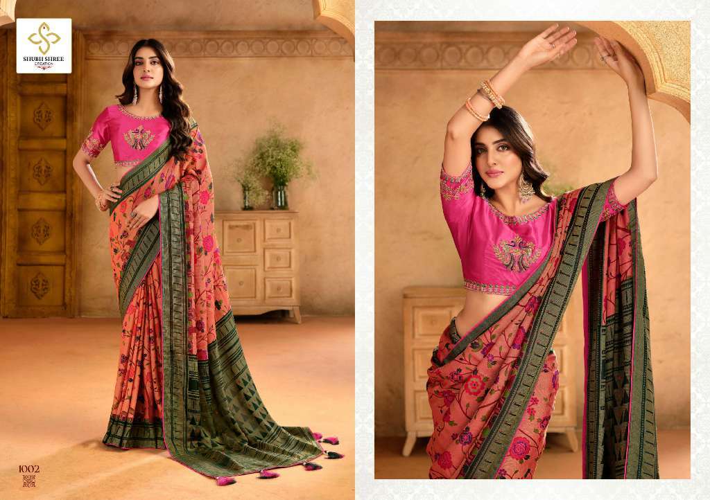SHUBH SHREE CREATION PRESENTS PRANITA VOL-1 BRASSO ATTRACTIVE LOOK SAREES CATALOG WHOLESALER AND EXPORTER 