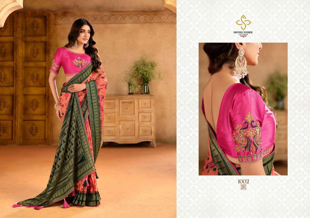 SHUBH SHREE CREATION PRESENTS PRANITA VOL-1 BRASSO ATTRACTIVE LOOK SAREES CATALOG WHOLESALER AND EXPORTER 