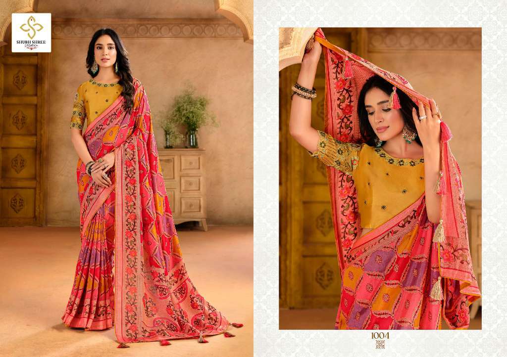 SHUBH SHREE CREATION PRESENTS PRANITA VOL-1 BRASSO ATTRACTIVE LOOK SAREES CATALOG WHOLESALER AND EXPORTER 