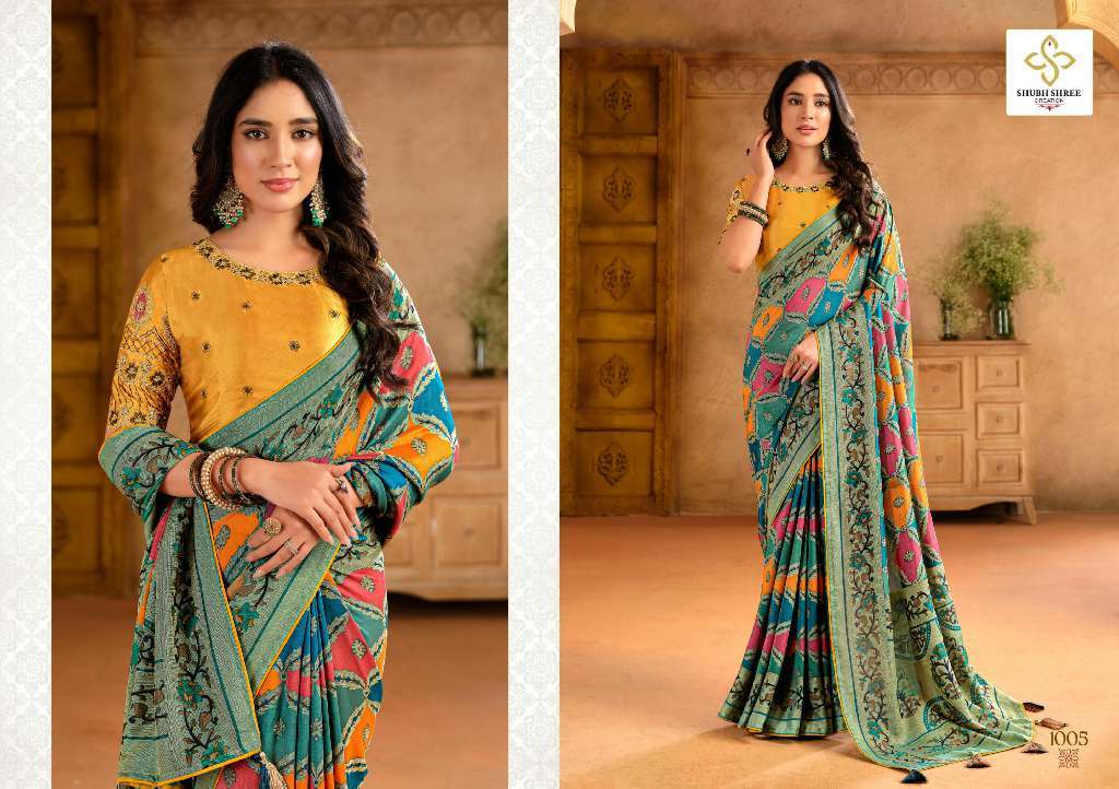 SHUBH SHREE CREATION PRESENTS PRANITA VOL-1 BRASSO ATTRACTIVE LOOK SAREES CATALOG WHOLESALER AND EXPORTER 