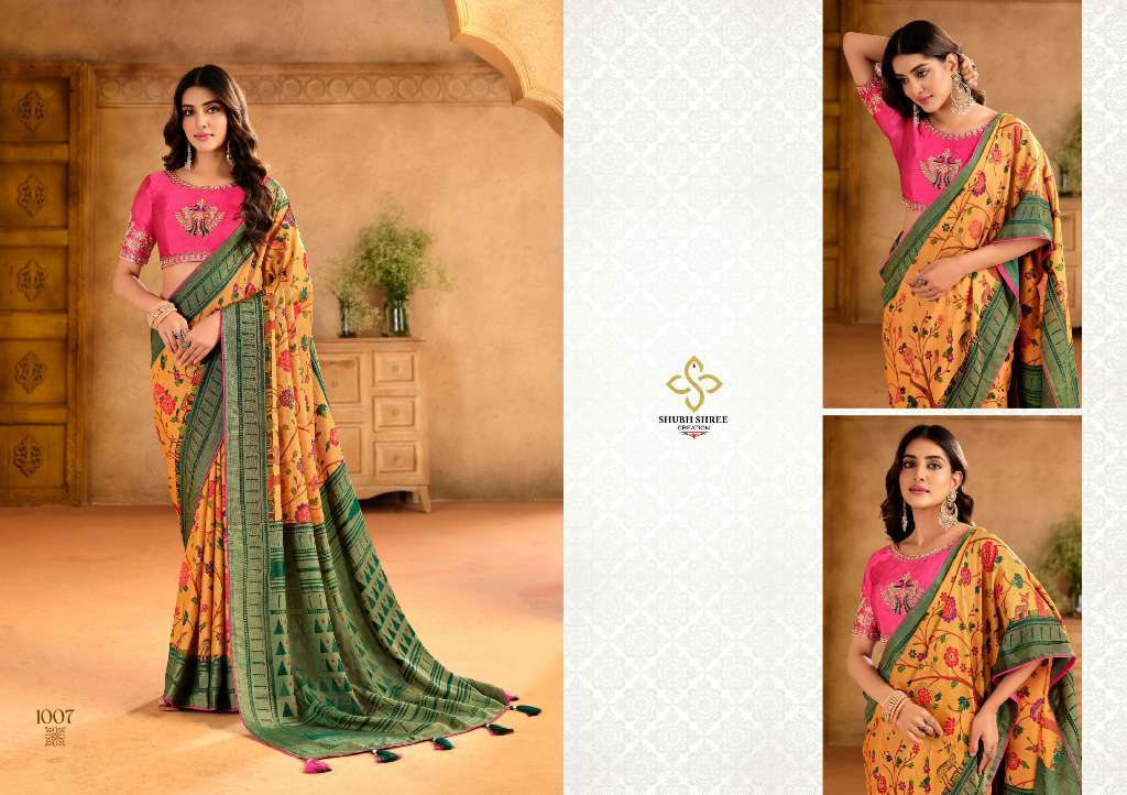SHUBH SHREE CREATION PRESENTS PRANITA VOL-1 BRASSO ATTRACTIVE LOOK SAREES CATALOG WHOLESALER AND EXPORTER 