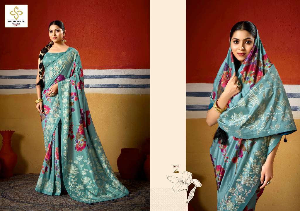 SHUBH SHREE PRESENTS CASAMIA WHOLESALE TUSSER SILK WITH DIGITAL AND WAX PRINT ATTRACTIVE LOOK SAREES CATALOG WHOLESALER AND EXPORTER 