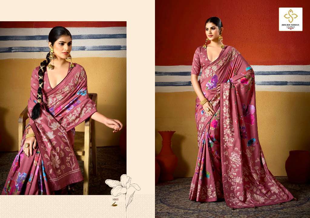 SHUBH SHREE PRESENTS CASAMIA WHOLESALE TUSSER SILK WITH DIGITAL AND WAX PRINT ATTRACTIVE LOOK SAREES CATALOG WHOLESALER AND EXPORTER 