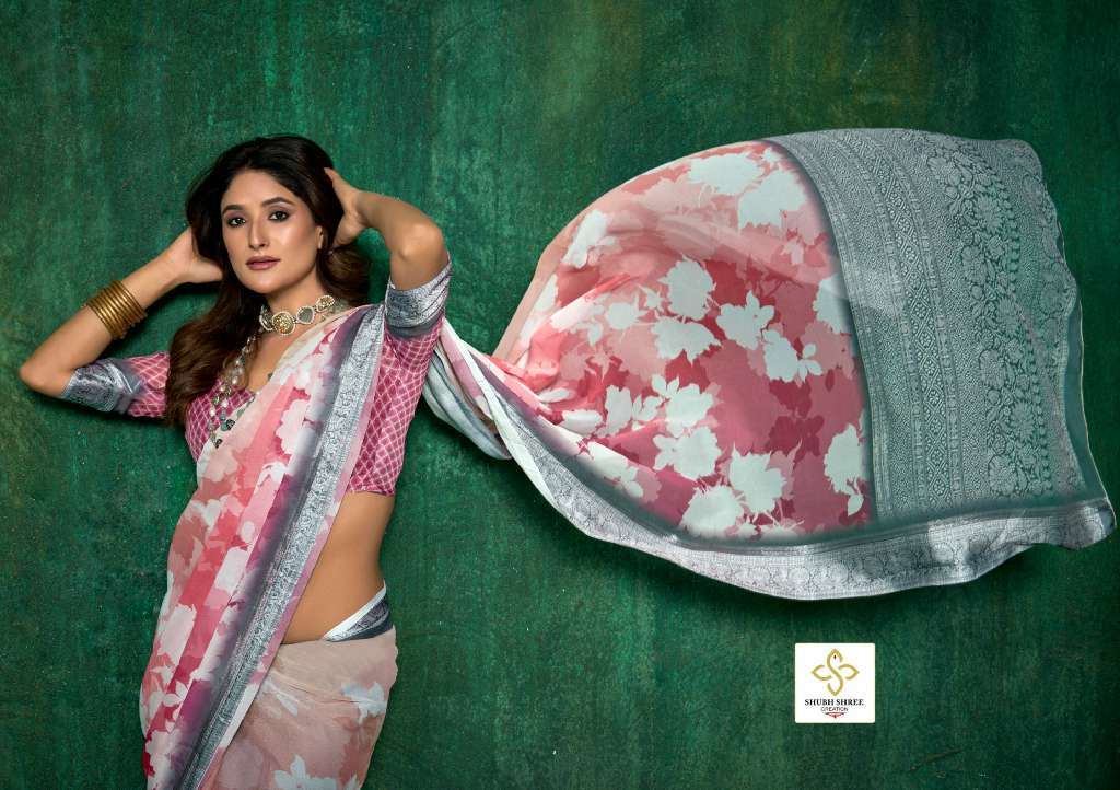 SHUBH SHREE PRESENTS SAAZ VOL-1 WHOLESALE MASS MELI WEAVING BORDER WITH PRINT STYLISH SAREE FOR WOMEN CATALOG WHOLESALER 