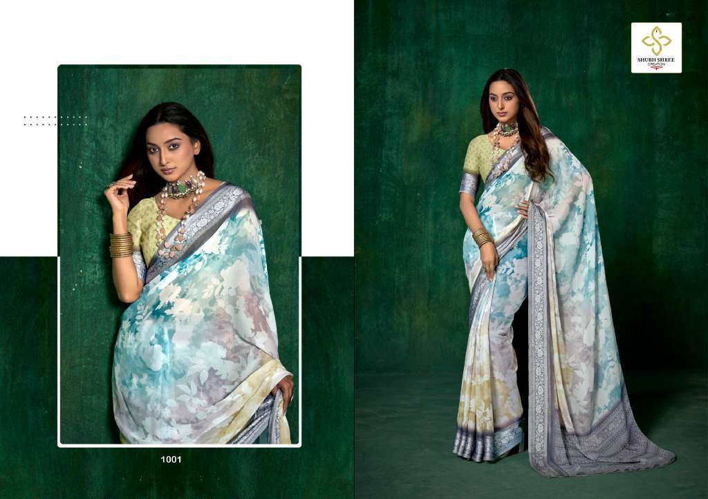 SHUBH SHREE PRESENTS SAAZ VOL-1 WHOLESALE MASS MELI WEAVING BORDER WITH PRINT STYLISH SAREE FOR WOMEN CATALOG WHOLESALER 